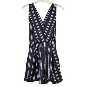 Fashion Union Womens Surplice Romper M 8 Black White Striped Criss Cross Back